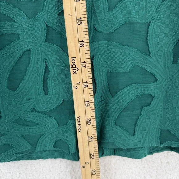 Chicos Shirt Womens 6 Green Textured Sheer Short Sleeve Button Front Blouse - Picture 5 of 8